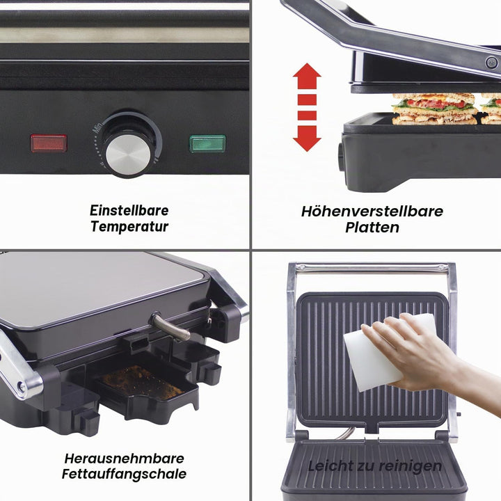 BEPER P101TOS503 GRAND GRILL 3-in-1 Multifunktions-Elektrogrill – Steakpfanne, Panini-Grillplatte un