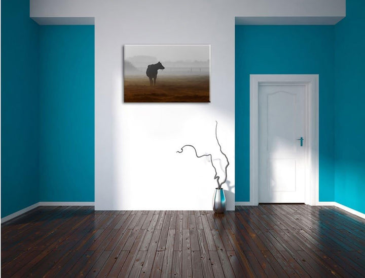 Pixxprint eine fressende Kuh auf der Weide als Leinwandbild/Grösse: 100x70 / Wandbild/Kunstdruck/fer