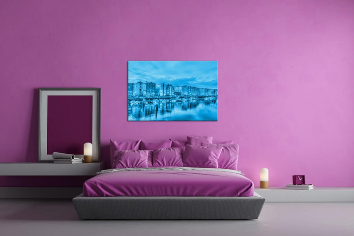deyoli Trondheim in Norwegen Format: 60x40 Effekt: Monocrome Blau als Leinwand, Motiv fertig gerahmt