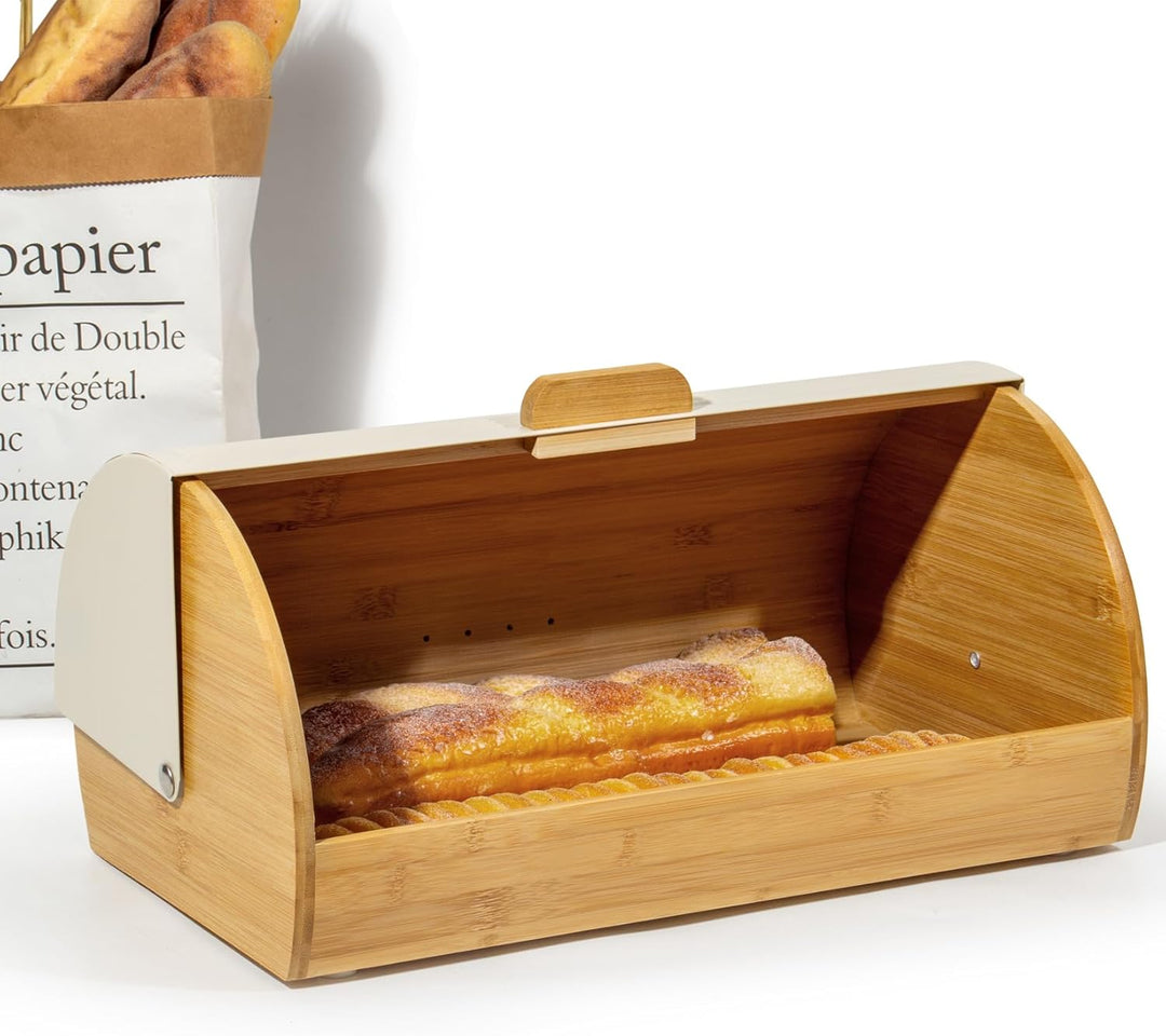 Brotkasten Metall Holz, Brotbox Schwarz, Brot Aufbewahrungsbox gross, Brotkorb mit Deckel, Bread Box