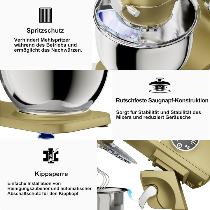 Camic Küchenmaschine 1800W, 8L Knetmaschine aus Vollmetall mit 10 Stufen, digitaler Touchscreen, Tim