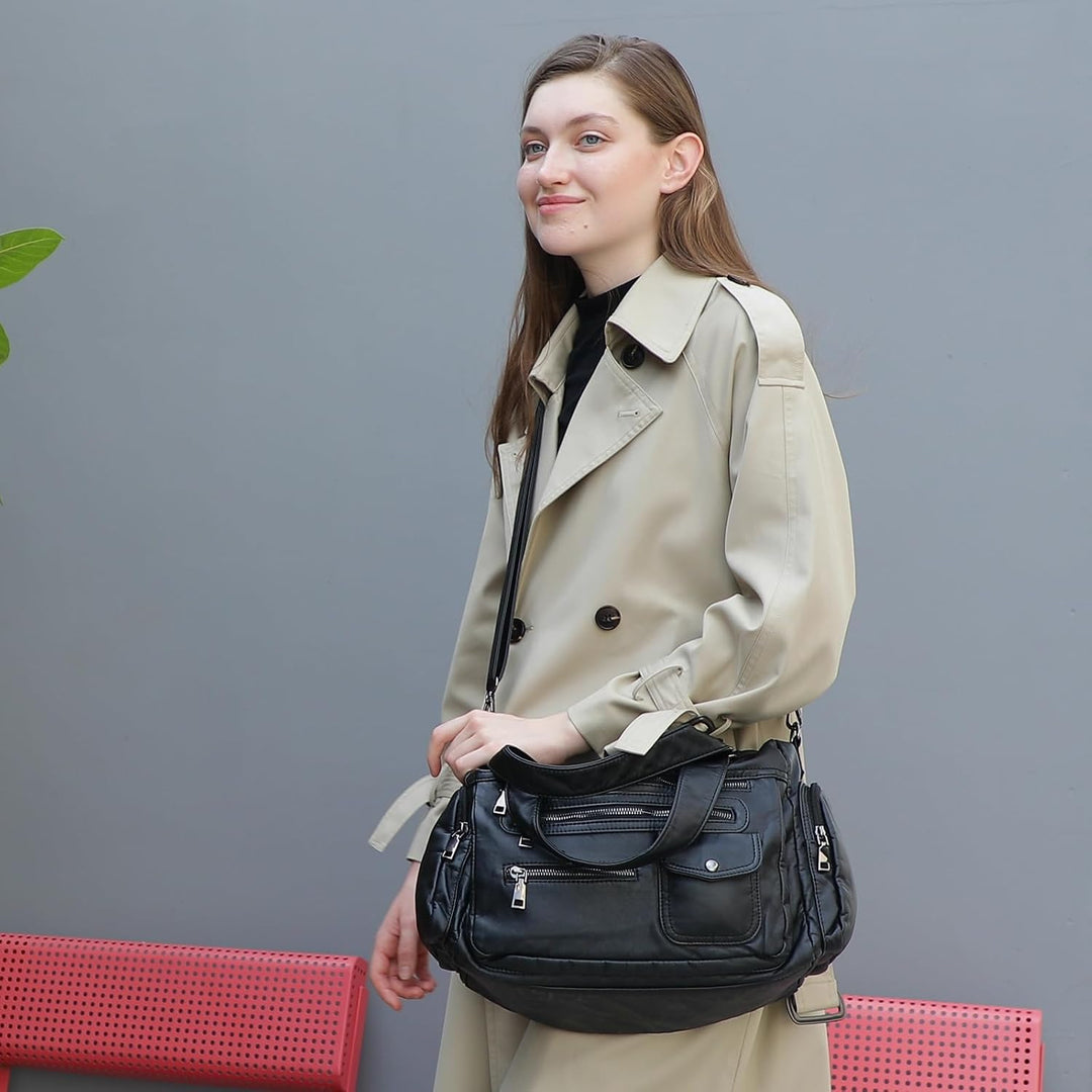 VINBAGGE Damen Handtasche Grosse Schultertasche PU Leder Henkeltasche Frauen Weiches Hobo Tasche Umh