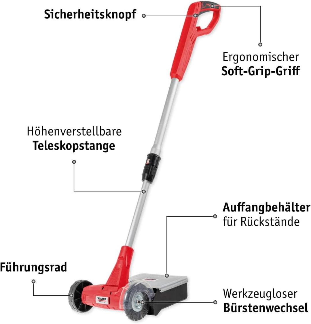 WALTER 2in1 Fugenreiniger 400W mit Fangbox - Inkl. Metall- & Nylonbürste - 3000 U/min Drehzahl - Eff