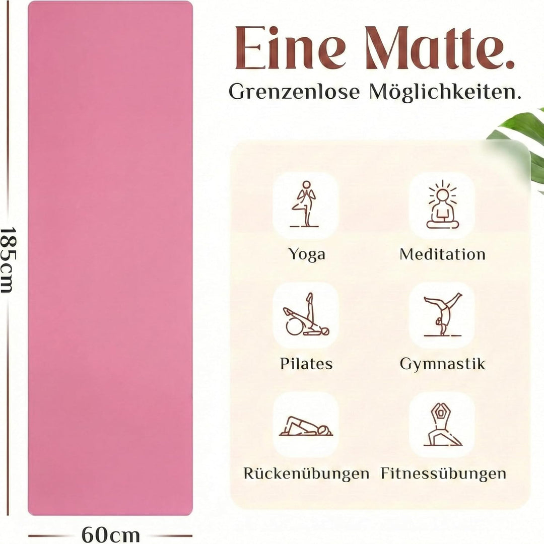 Premium Yoga-Matte aus hautfreundlichem ECO TPE-Material 185 x 60 x 0,6cm (gross) - Boho Style Gymna