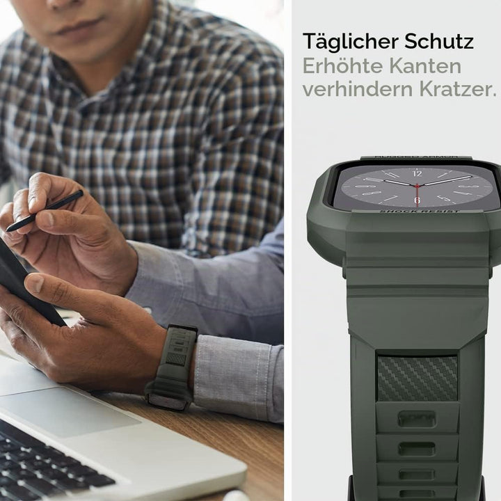 Spigen Rugged Armor Pro Hülle mit Band für Apple Watch 45/44mm | TPU-Unibody-Hülle mit Armband, Carb