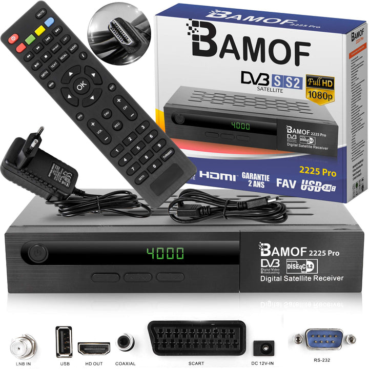 Bamof 2225 PRO Sat Receiver Digitaler Satelliten Receiver- (HDTV, DVB-S/DVB-S2, HDMI, SCART, 2X USB,