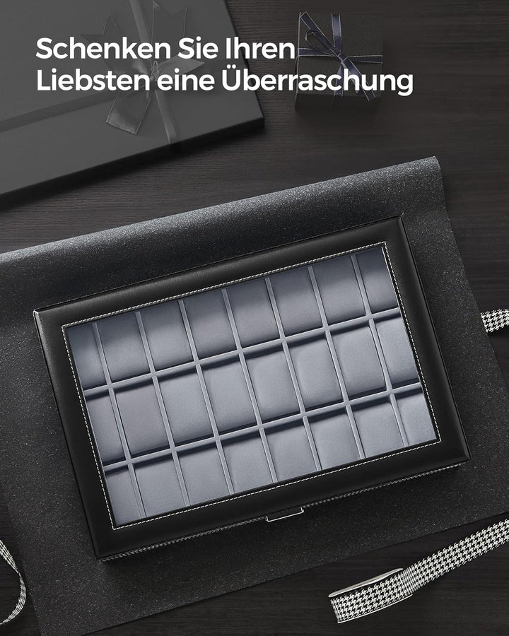 SONGMICS Uhrenbox, abschliessbare Uhrenschatulle, Aufbewahrung, Organizer für Uhren, mit 24 Fächern,