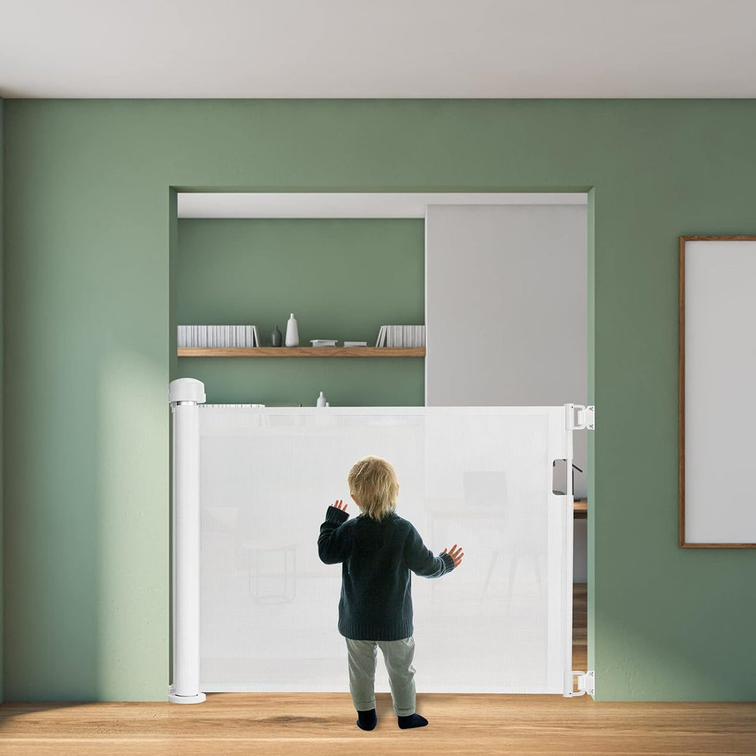 XMTECH Türschutzgitter Ausziehbar Treppenschutzgitter 0-180cm Weiss Einziehbares Treppenschutzrollo,