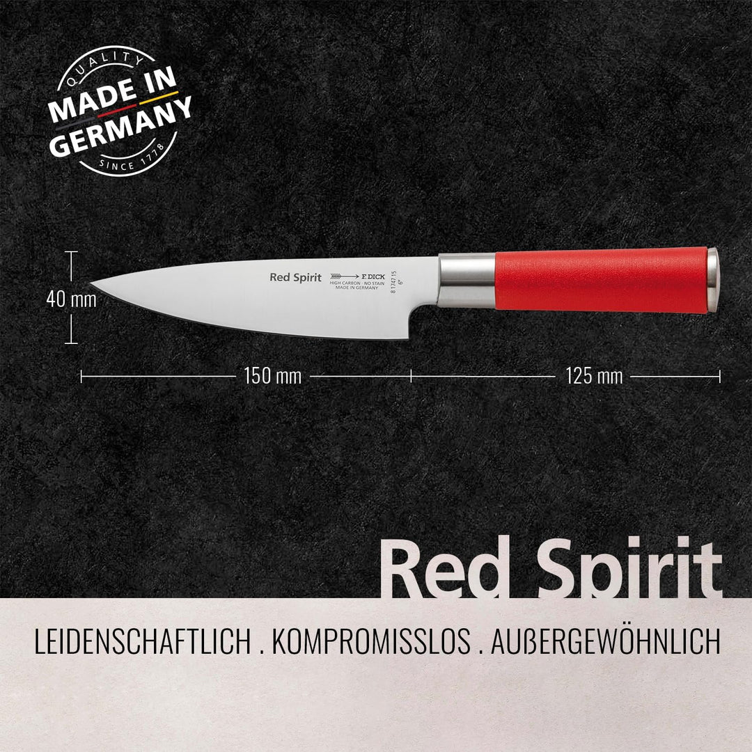 F. DICK Kochmesser, Küchenmesser Red Spirit (Messer mit Klinge 15 cm, X55CrMo14 Stahl, nichtrostend,