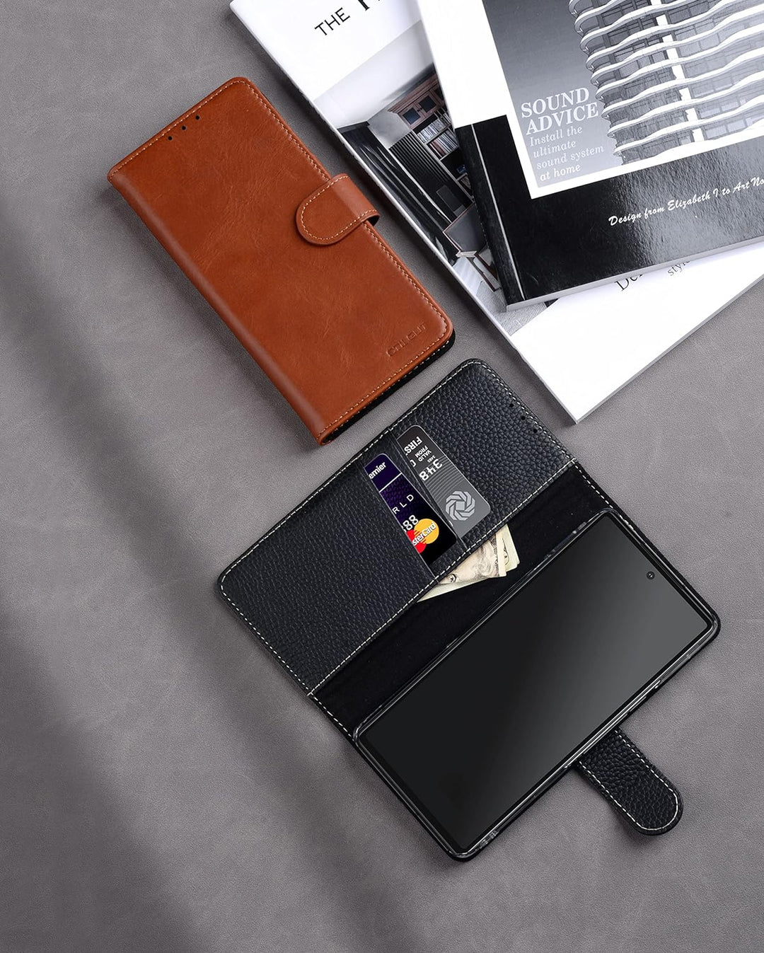 STILGUT Talis kompatibel mit Google Pixel 7 Hülle mit Kartenfach aus Leder, Wallet Case, Lederhülle