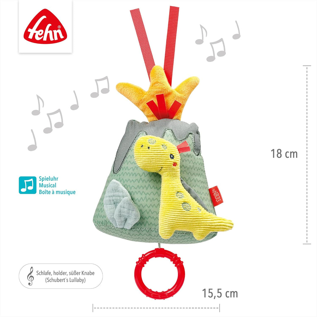Fehn 051025 Spieluhr Vulkan – Kuscheltier & Einschlafhilfe: Aufzieh-Spieluhr mit Melodie"Schuberts W