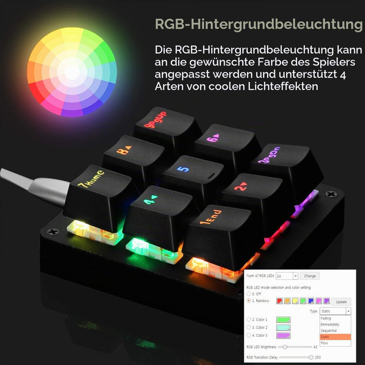 Koolertron Makro Tastatur Programmierbare Tastatur, LED-Hintergrundbeleuchtung Tragbare Mini Mechani