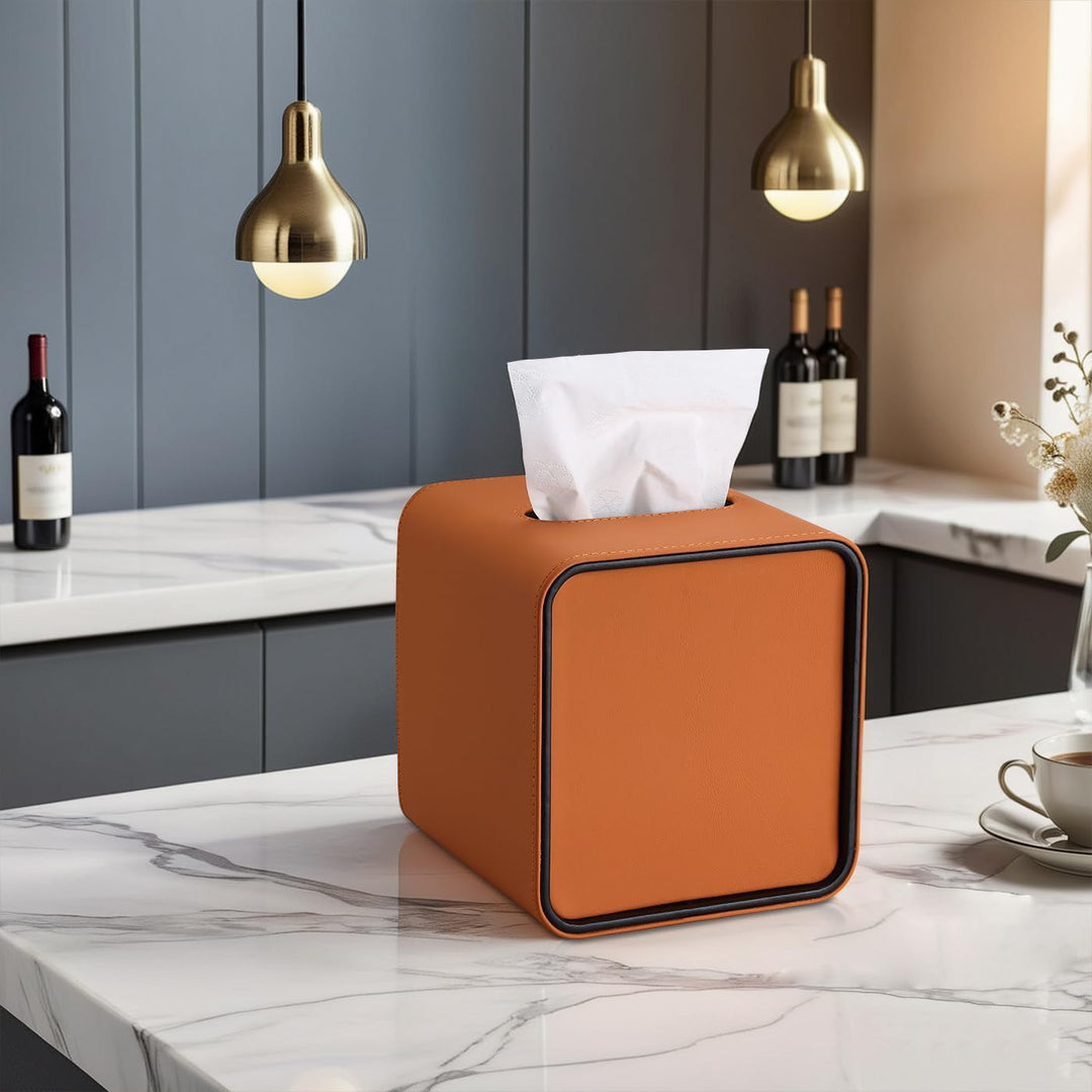 GORESE Taschentuchbox,Leder Quadratische Kosmetiktücherbox Papiertaschentuchhalter Taschentuchspende