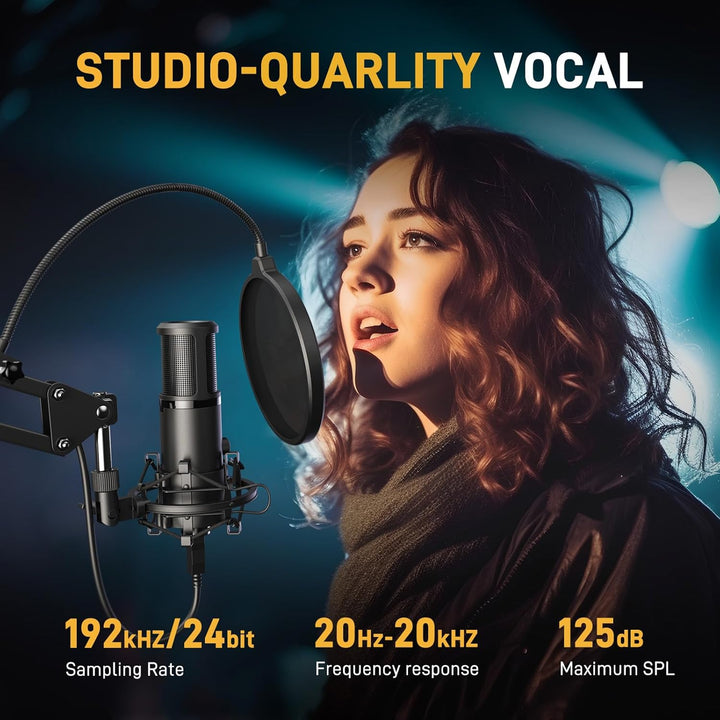 USB Mikrofon Set, MAONO AU-PM421 Gain Regler PC Mikrofon mit Stummschalter &192kHz/24Bit, Profession