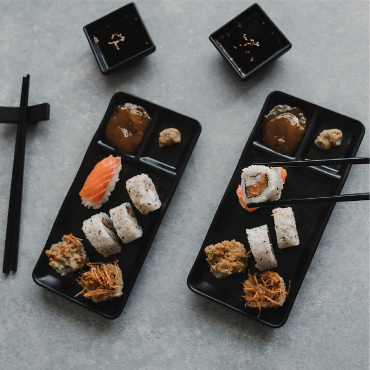 Goliber Japanisches Melamine Sushi Geschirr Set (8pcs) - Enthält 2 Schwarzes Geschirr, 2 Sossenschäl