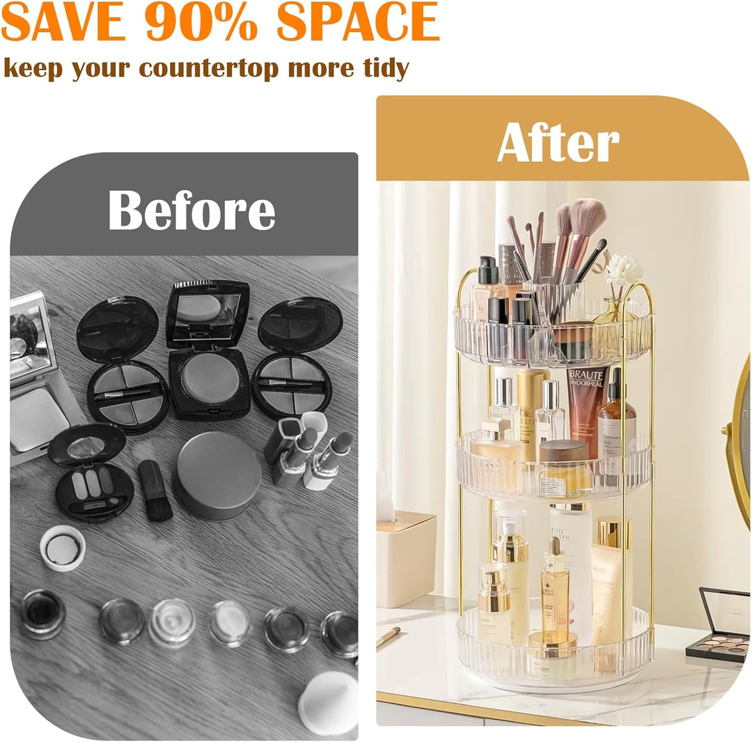 360° Drehbar Kosmetik Organizer, 3 Ebenen Make Up Schmink Organizer, Beauty Kosmetik Aufbewahrung Or