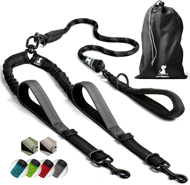 Hundeleine für 2 Hunde mit Bungee Verlängerung für Grosse und Mittelgrosse Hunde mit Ruckdämpfer | R