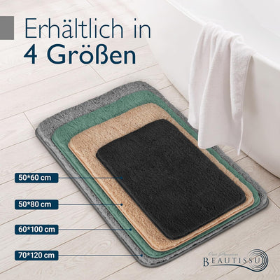 Beautissu Badematte rutschfest 100x60 cm – Duschvorleger Hochflor Badteppich rutschfest Waschbar Sha