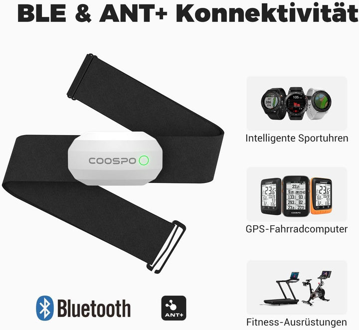 COOSPO H808S Brustgurt Pulsmesser ANT+/Bluetooth Herzfrequenzmesser Sensor, HRM Premium Pulsgurt HRM