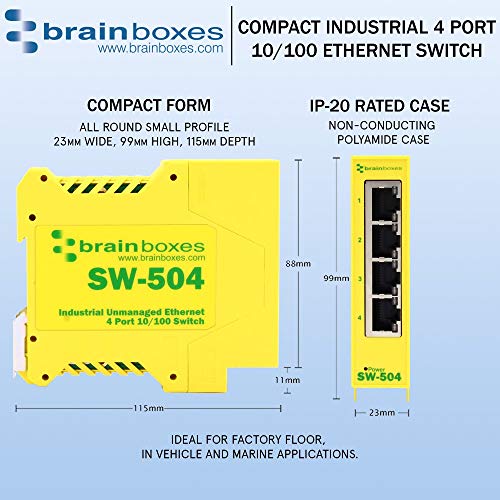 Brainboxes Ethernet auf 3 Relaisadapter, 4 Anschlüsse 10/100 4 Port 10/100 Industriell, 4 Port 10/10