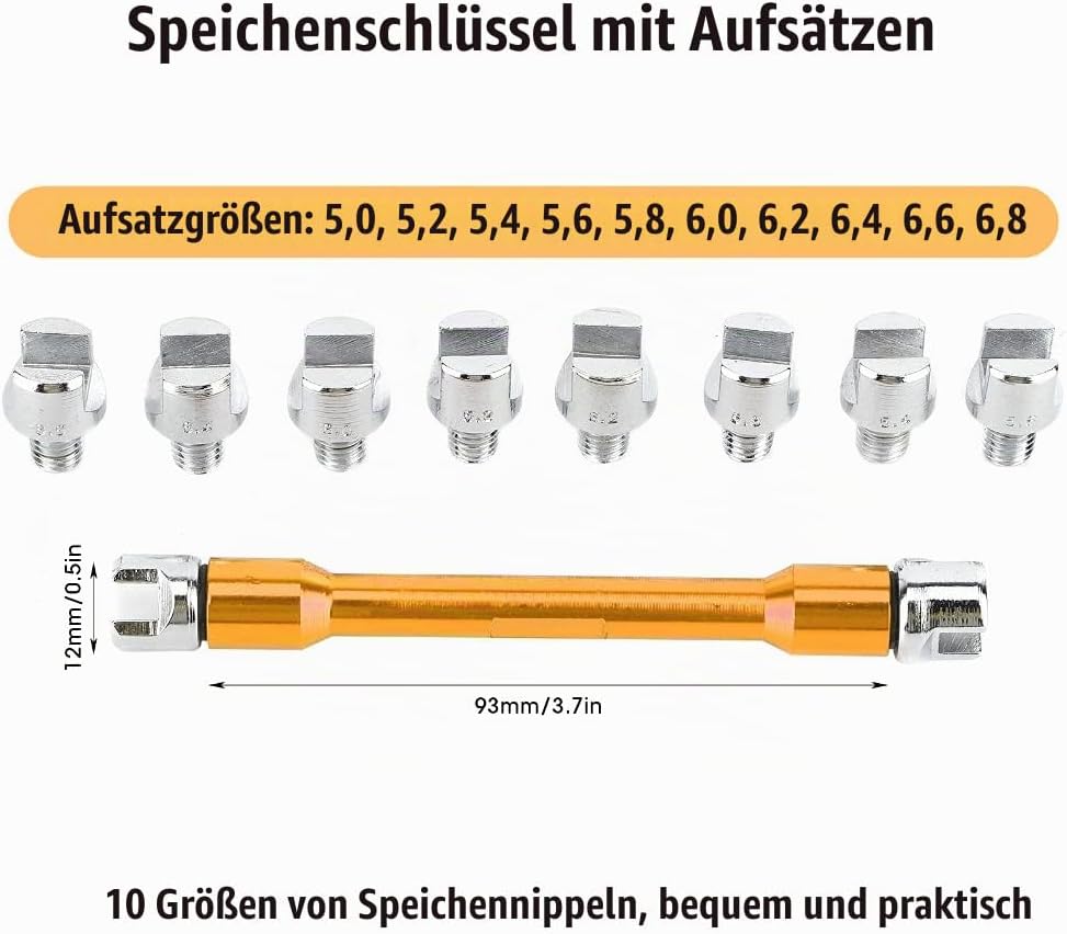 Qiilu Motorrad Speichenschlüssel, Motorrad Speichen Schlüssel CNC Schraubenschlüssel Set 5,0-6,8 Län
