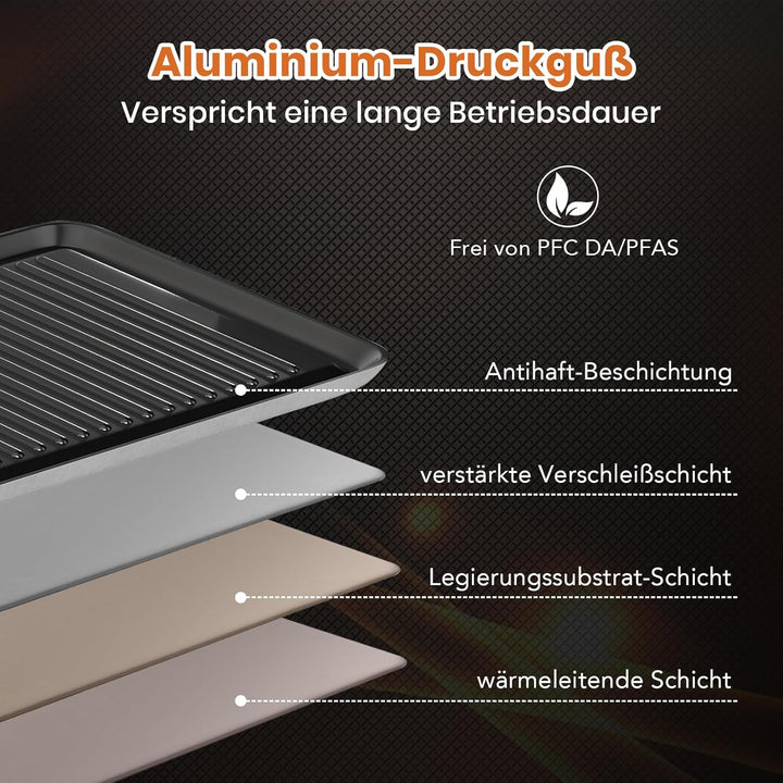 GOPLUS elektrischer Grillplatte, 100 x 22 cm, 1800W Teppanyaki Grillplatte mit 4-stufig Temperatur,