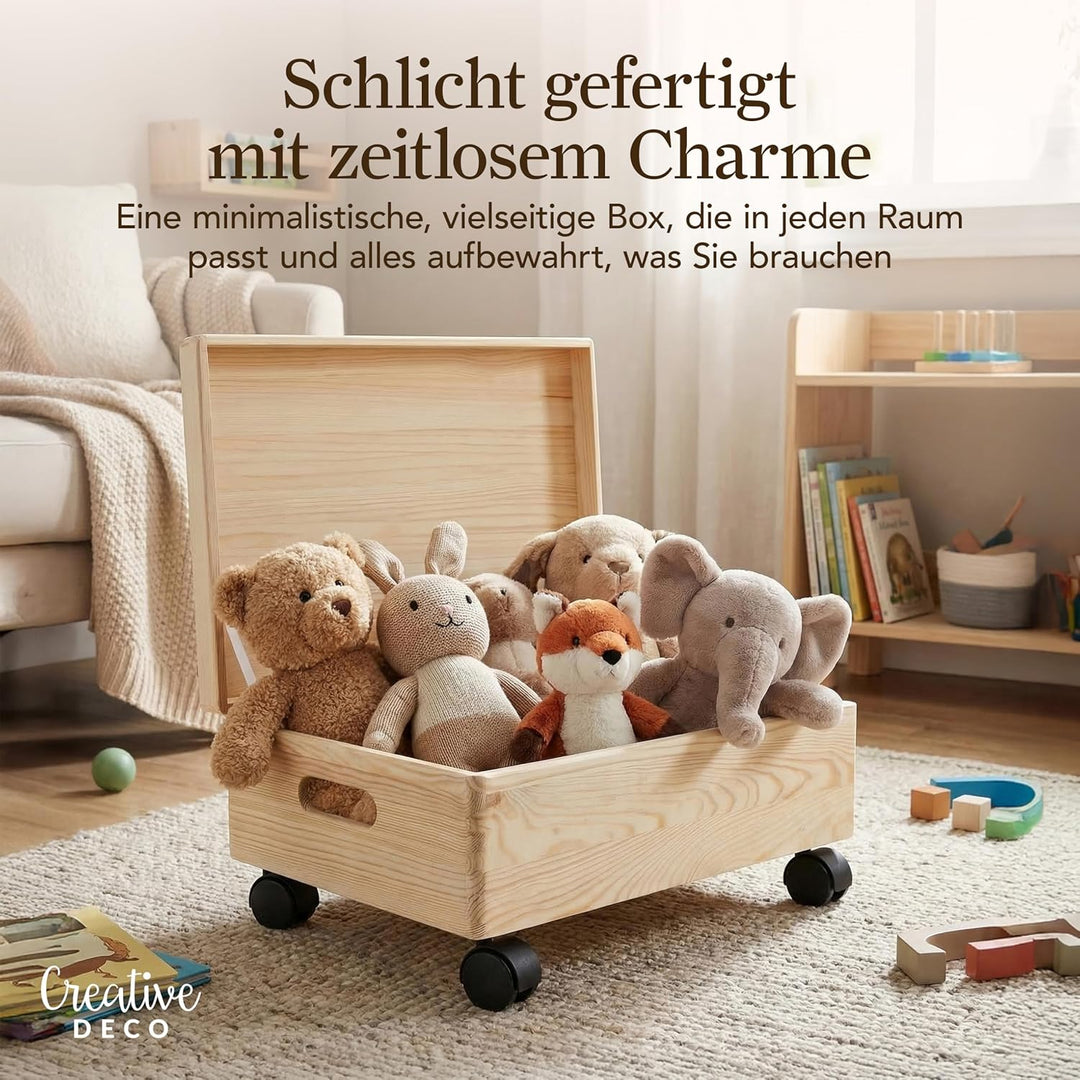 Creative Deco XL Grosse Holzkiste mit Deckel und Rollen | 40x30x14 cm (+/-1cm) | Ostern Erinnerungsb