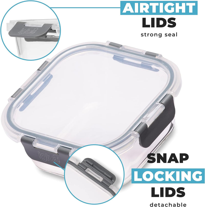 Igluu Meal Prep - Stapelbare quadratische Behälter aus Glas (3 Stück) – BPA-freie auslaufsicherer, l