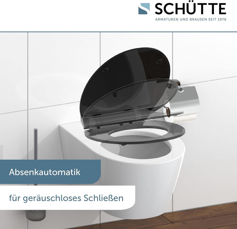 SCHÜTTE SLIM BLACK WC-Sitz, Duroplast Toilettensitz mit Absenkautomatik, Toilettendeckel mit Schnell