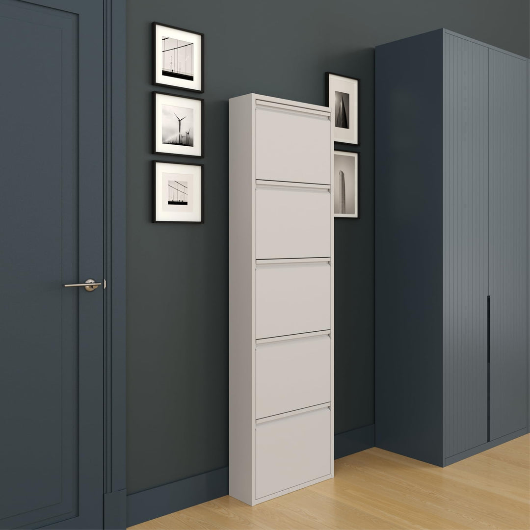 furni24 Schuhschrank, 5 Klappen, Metall, 10–14 Paar, wandmontierbar, vormontiert – Grau 5 Klappen Gr