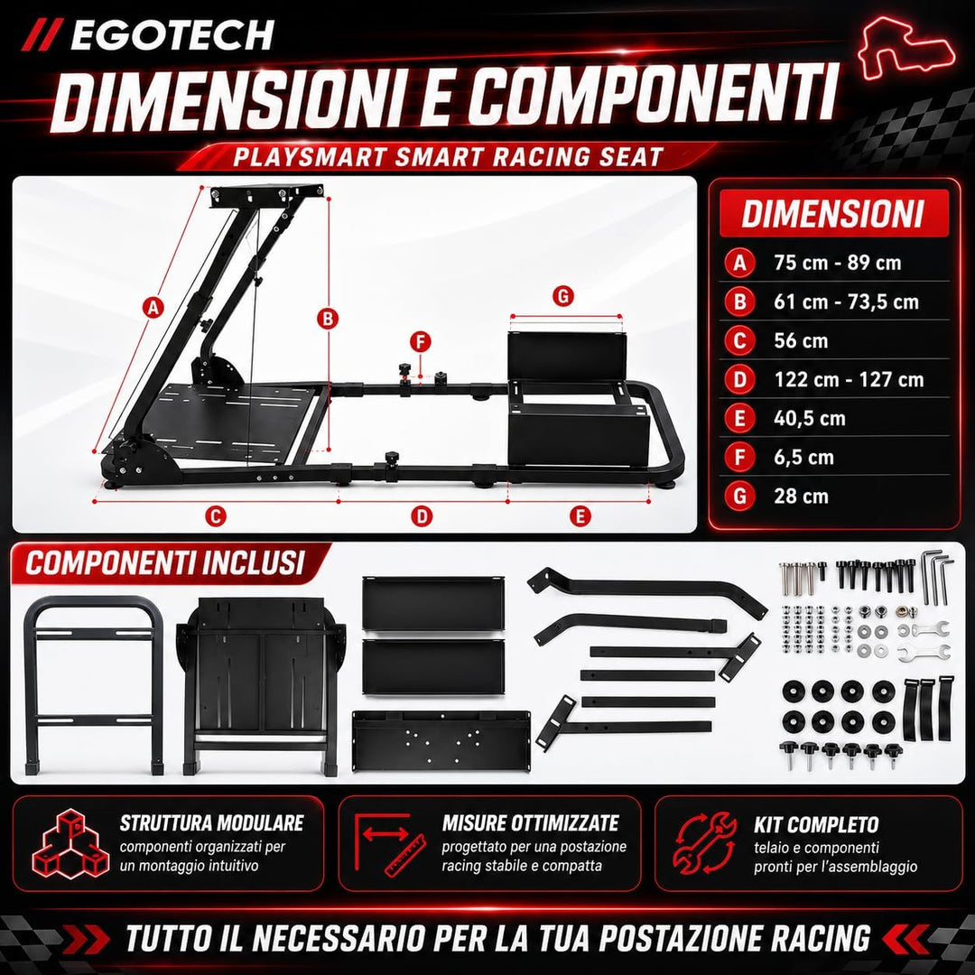 EGOTECH Smart Racing Seat Fahrsimulator mit eingebautem Sitz, zusammenklappbar, Fahrsimulator für Re