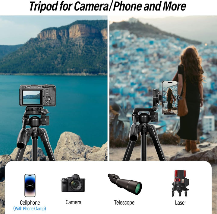 SIRUI Kamera Stativ 180cm, Aluminium Camera Tripod mit Telefonklemme Dreibein-Stative Fotostativ für