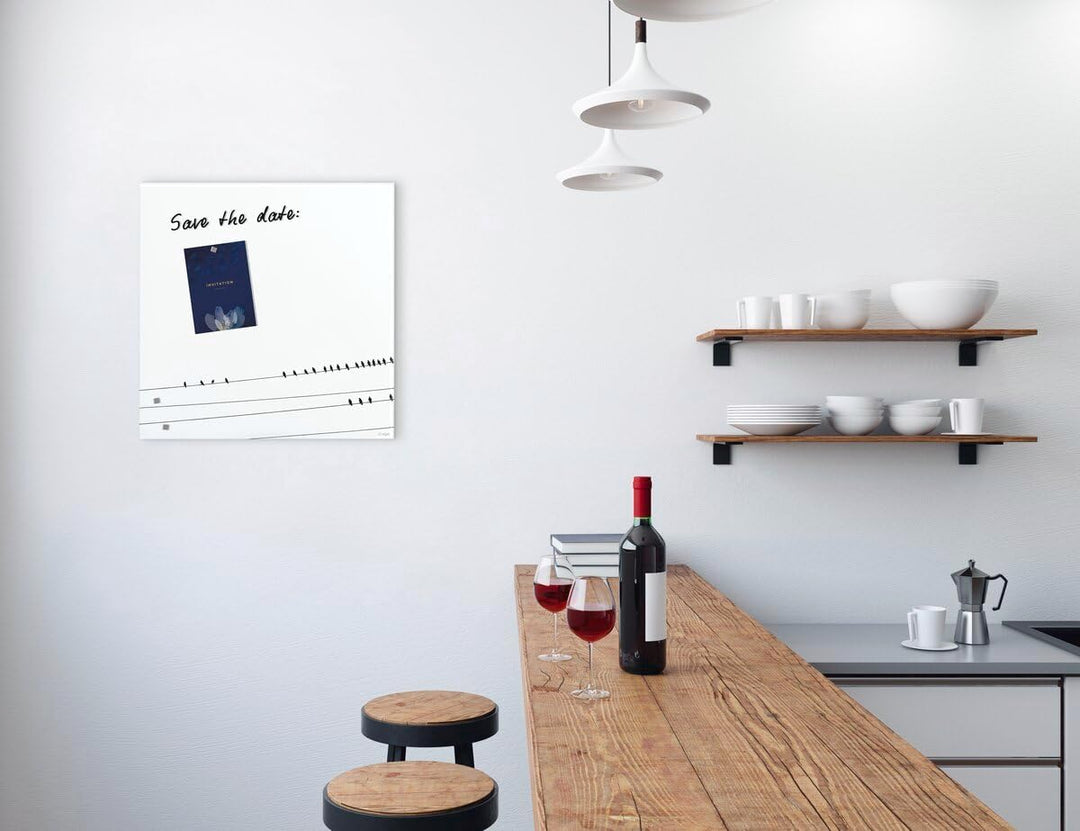 SIGEL GL274 Premium Glas-Magnettafel 48 x 48 cm Motiv Vögel weiss matt, nicht spiegelnd, TÜV geprüft