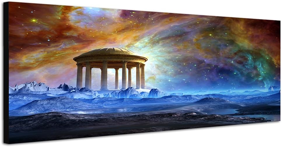 Paul Sinus Art Panoramabild auf Leinwand und Keilrahmen 120x40cm Fantasie Landschaft Tempel Sterne W