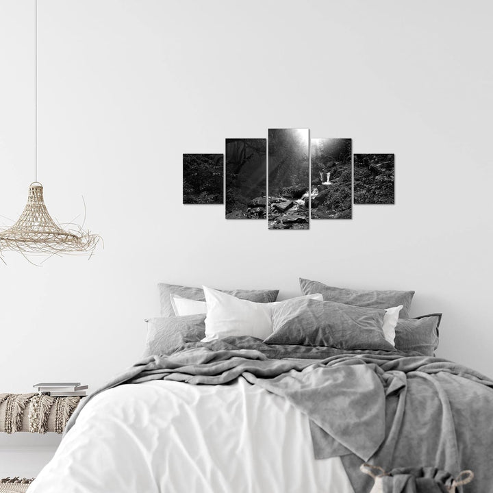 Runa Art Wandbilder Natur Wald 5 Teilig Bild auf Vlies Leinwand Deko Wohnzimmer Schlafzimmer Bäume S