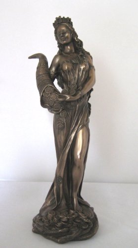Römische Göttin Fortuna mit Füllhorn bronziert Figur Glück