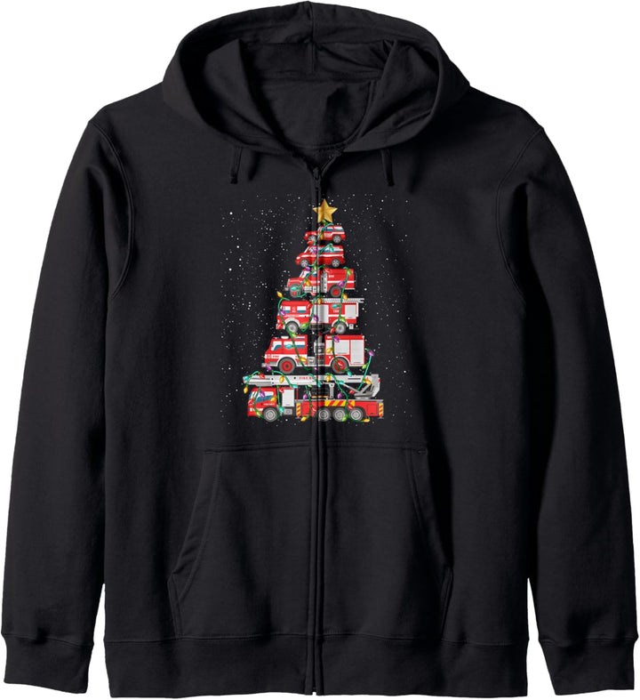 Lustiger Feuerwehrmann Baum Feuerwehrauto Weihnachten Frohe Weihnachten Kapuzenjacke