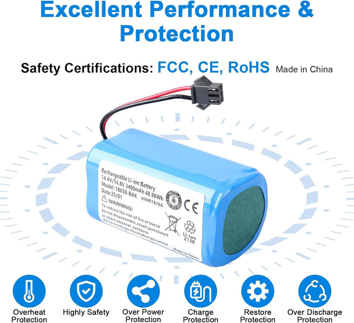 3400 mAh, 14,4 V Akku Kompatibel mit Venga VG RVC 3000 3001, Eufy RoboVac 11 11C 11S MAX 30 30C Max