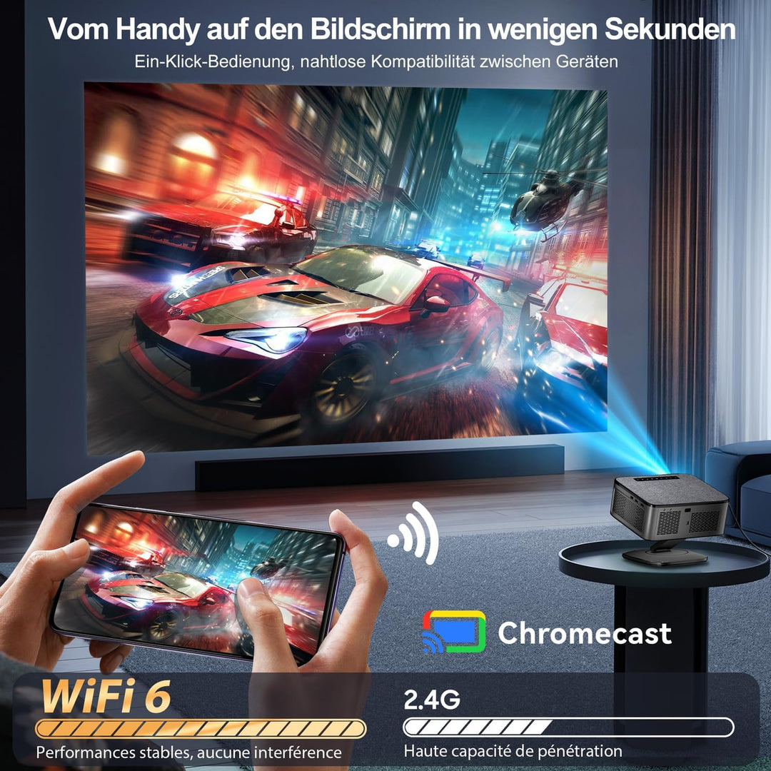 Beamer 4K【1500 ANSI & Google TV/Autofokus】 Full HD 1080P 38000 Lumen XIWBSY Smart Beamer mit WiFi 6,