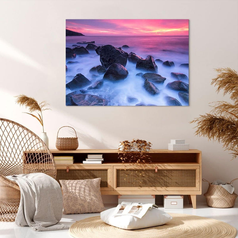 Bilder auf Leinwand 100x70cm Leinwandbild Strand ufer wolken dämmerung Gross Wanddeko Bild Schlafzim