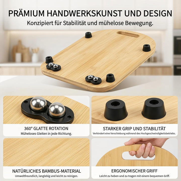 Gleitbrett für Thermomix TM5/6, Brett TM5 mit Rollen & Handgriff, Leicht zu Bewegen,Robust, Bambus R