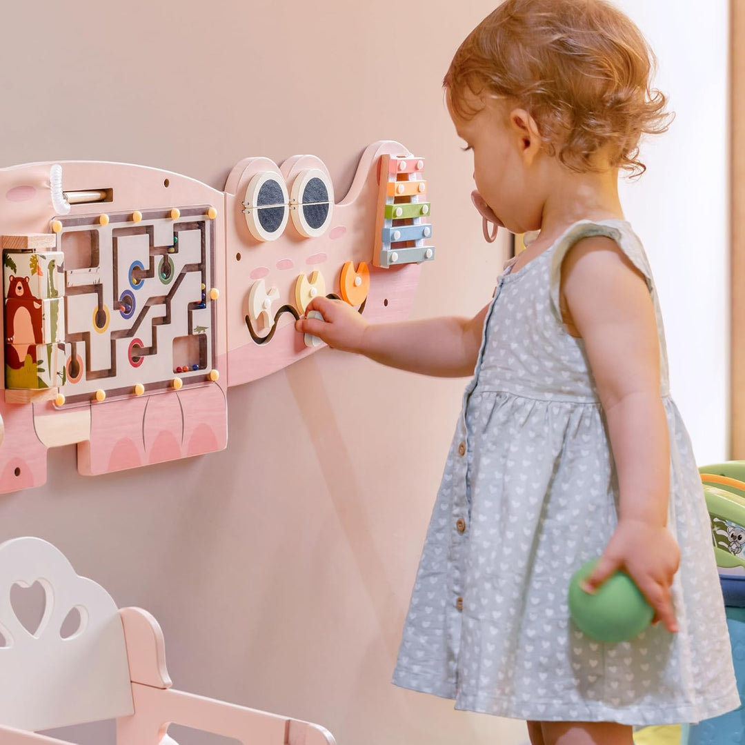 ROBUD Wandmontiertes Montessori Busy Board, 8-in-1 Activity Board Spielzeug Holz Beschäftigungsbrett