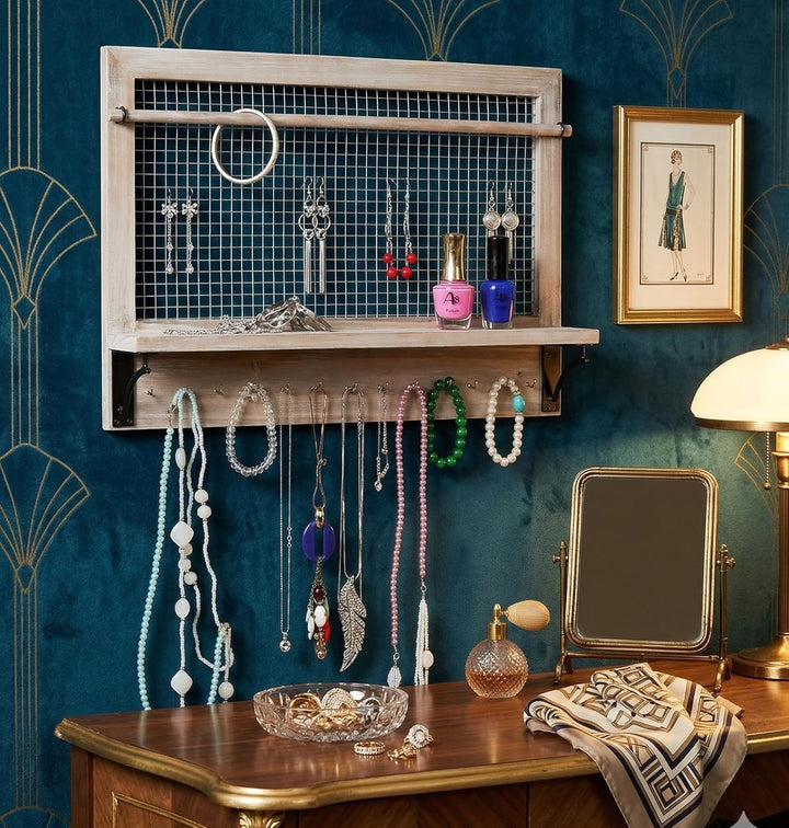 Spiretro Wandhalterung, Schmuck-Organizer, Halter mit Haken, Regal, Stange, Ohrringe, Halsketten, Ar