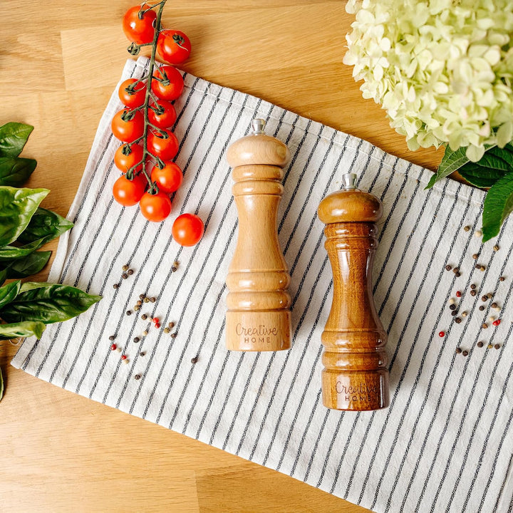 Creative Home Grosse Salz und Pfeffermühle Holz | Set von 2 Mühlen mit Mini-Holzschaufel | 18cm Höhe