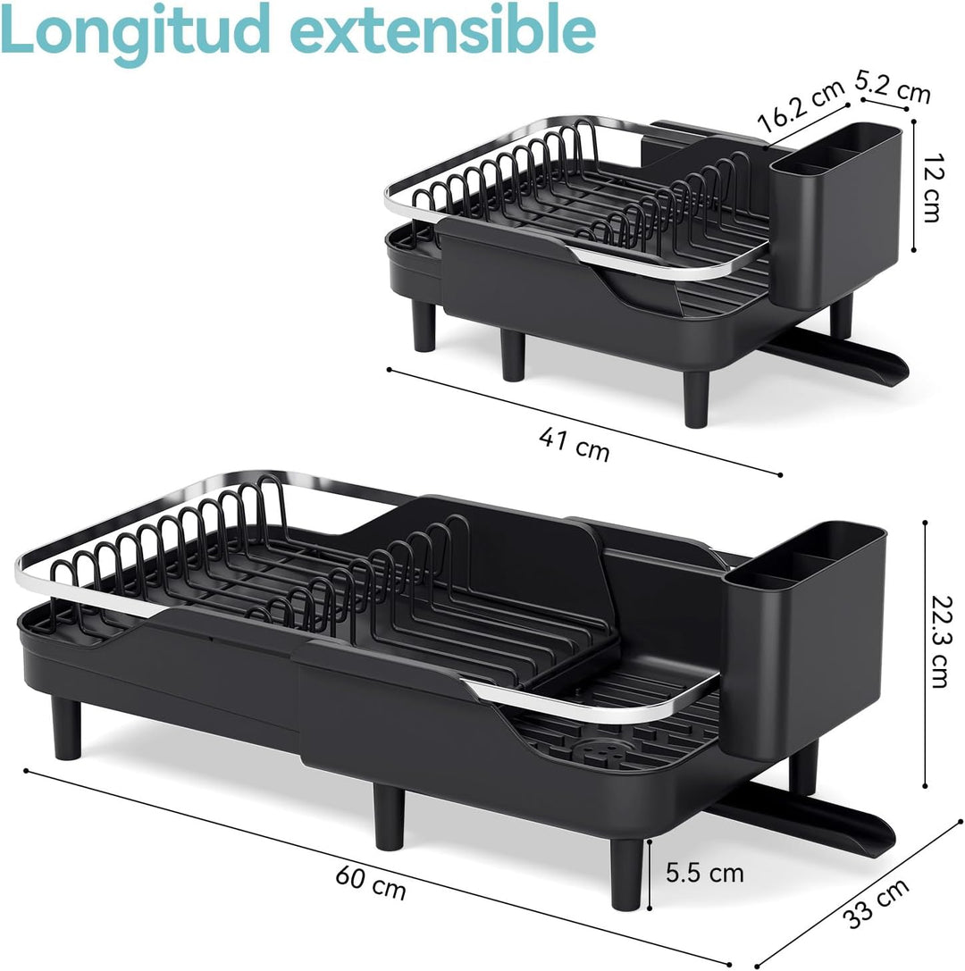 Urackify Ausziehbares Abtropfgestell, Schwarz | 32-52CM, Edelstahl, Grosszügiger Geschirrabtropfgest