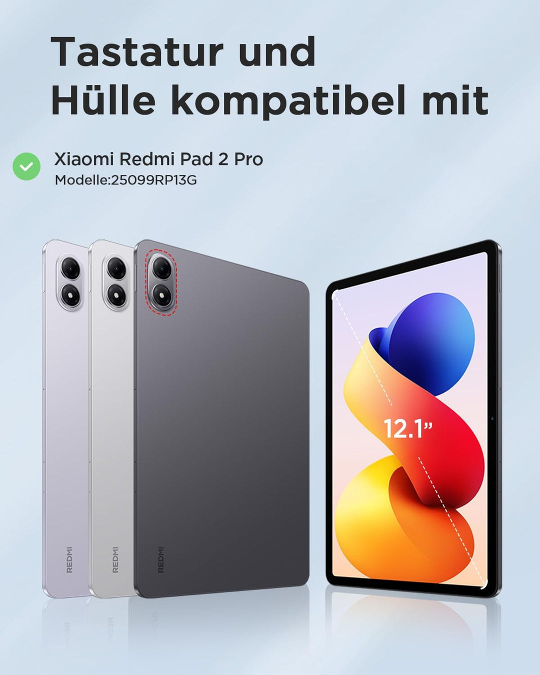 EasyAcc Tastatur Hülle Kompatibel mit Xiaomi Redmi Pad 2 Pro 12.1 Zoll 2025 mit Schutzfolie, [QWERTZ
