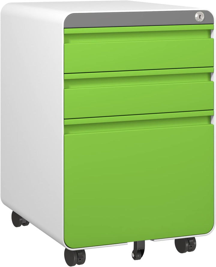 Dripex Metall Rollcontainer Stahl Rollcontainer mit 3 Schubladen und Hängeregistratur Abschliessbare