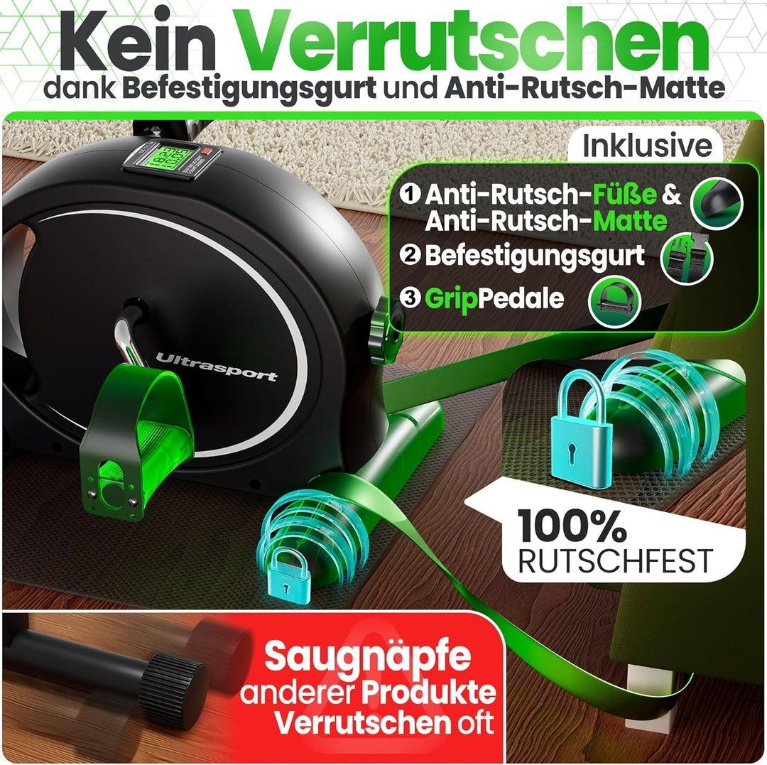 Ultrasport Pedaltrainer für Zuhause CE Zertifiziert inkl. Antirutsch-Matte und Gurt I Extraleiser Ar