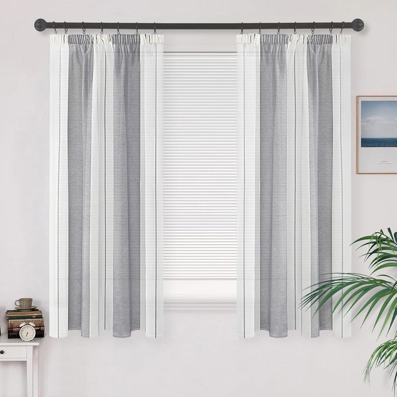 MRTREES Gardinen mit Kräuselband Vorhänge Kurz Grau und Weiss 2er Set 145x140 cm Gardinen mit Leinen