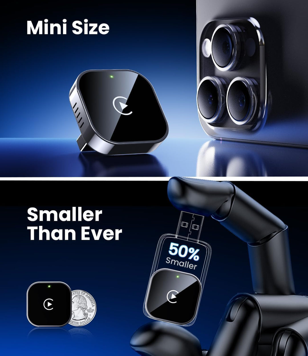 CarPlay Wireless Adapter für iPhone – Upgrade auf kabelloses CarPlay, Plug & Play, USB/Type-C, Mini